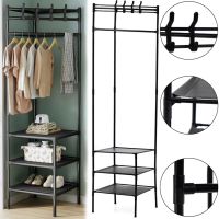 Кутова вішалка для одягу та взуття Corner Coat Rack YP301 вертикальна стійка з гачками TM2 - 202 для зберігання речей на три полиці 185х40 см TM3-303 Black