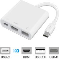 Кабель, адаптер, конвертер Buro Type-C на HDMI, USB 3.0, Type C, 3 в 1 концентратор для устройств с Type с портом, Переходник hub разветвитель белый
