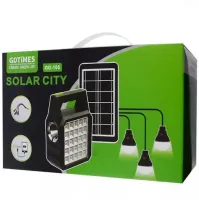 Автономная солнечная зарядная станция Solar GDlite GD-105 Power Bank с солнечной панелью и 3 LED лампочки, Прожектор фонарь с функцией повербанка