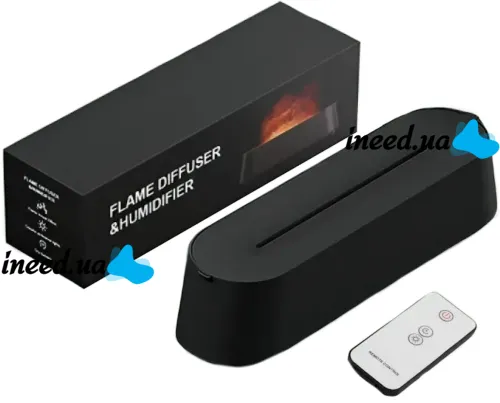 Зволожувач повітря нічник з ефектом полум'я 150мл Flame Diffuser Humidifier DQ709 з RGB підсвічуванням, Аромадифузор з імітацією вогню 9133 Чорний