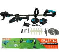 Набор электроинструментов Krafftec КRА-808 36V 3Ah аккумуляторная газонокосилка триммер, Цепная пила с 2 аккумуляторами Кусторез для травы и кустов