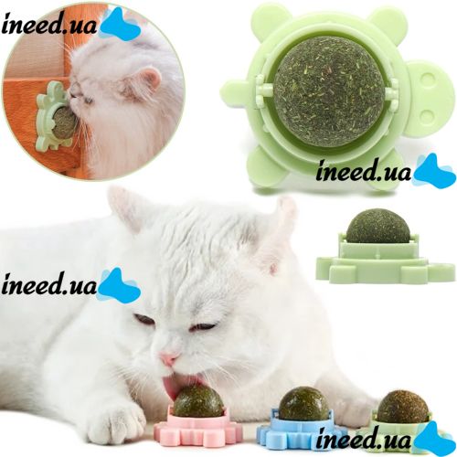 Іграшка ласощі кулька з котячою м'ятою PetLeon Черепашка обертовий ролик вкусняшка з натуральної м'яти для котів ласощі-кулька на липучці м'ята