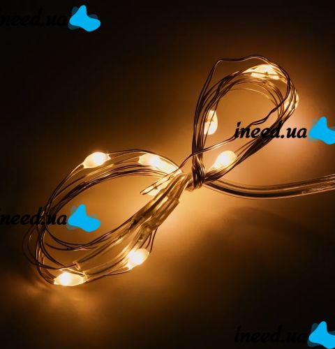 Внутренняя гирлянда Роса Теплый белый 3 м нить капля росы на медной проволоке 30 диодов, LED светодиодная новогодняя гирлянда-нить на батарейках WW
