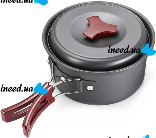 Travel tableware set AL-300 3 in 1 camping set frying pan, saucepan for 2-3 people made of anodized aluminum for cooking DS-300