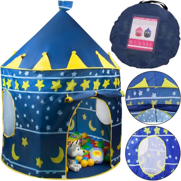 Детская игровая палатка шатер Beautiful Cubby house 135Х105 см складной игровой замок, сборной вигвам для игр с сумкой для переноски Синий 