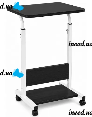 Dujeff HN-640 Bedside Coffee Table on Wheels—Side Table with Rectangular Top and Adjustable Height, 60 x 40 x 80 cm, Gray