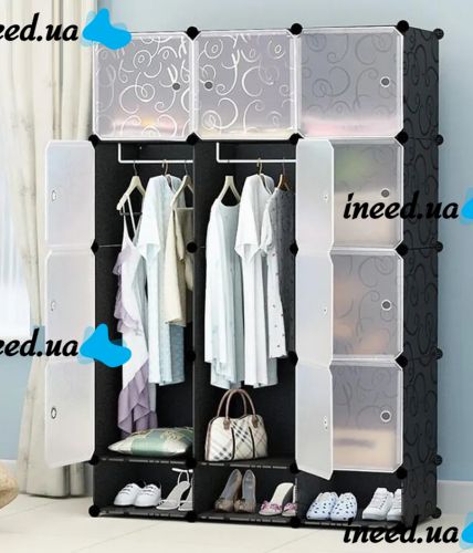 Складной шкаф органайзер для вещей Storage Cube Cabinet МР-312-62 110Х37Х146 см пластиковая тумба на 12 секций полочка для одежды и обуви Черная