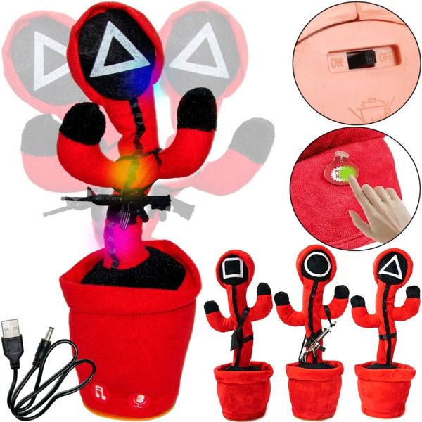 Talking Dancing Cactus Squid Game Dancing Squid Toy With Backlight 32 cm Interactive Singing Children's Toy Ditto on Battery