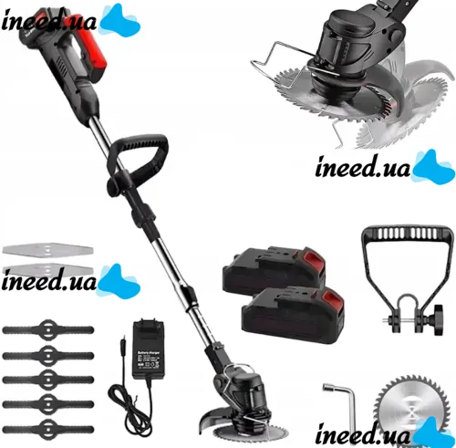 Cordless Lawn Mower Trimmer Elmos HT901 21V for Mowing Grass and Bushes with 2 Batteries, Rechargeable Garden Mower GZ-02