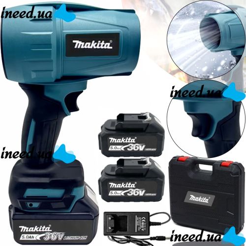 Аккумуляторная воздуходувка фен Makita DAS180Z 36V 5Ah для уборки снега и листьев с 2 аккумуляторами, Беспроводная дуйка Макита для удаления пыли
