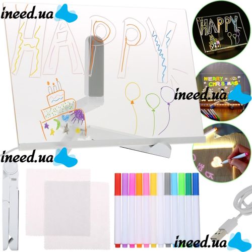 Luminous Acrylic Board Led Note Board Led Night Light on Stand with Backlight and Markers for Drawing USB