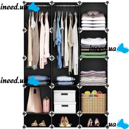 Складной шкаф органайзер для вещей Storage Cube Cabinet МР-312-62 110Х37Х146 см пластиковая тумба на 12 секций полочка для одежды и обуви Черная