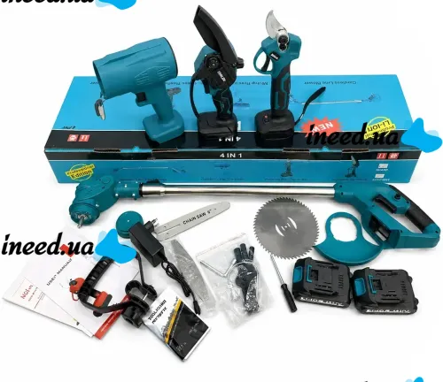 Набір електроінструментів Makita 24V 4в1 акумуляторний секатор DUP365, пила DUC155Z і газонокосарка UR100DZ, повітродувка DAS180Z з 2 акумуляторами