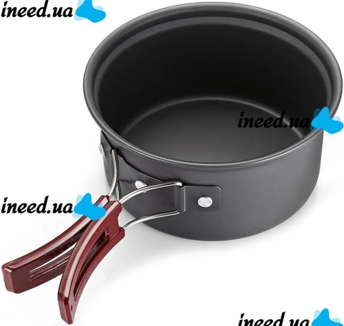 Travel tableware set AL-300 3 in 1 camping set frying pan, saucepan for 2-3 people made of anodized aluminum for cooking DS-300