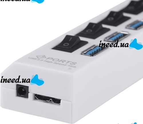 USB хаб Memos на 4 порти з перемикачами White, живлення від USB 2.0 розгалужувач з кнопками on off концентратор перехідник HUB 480 Мбіт 5В Білий
