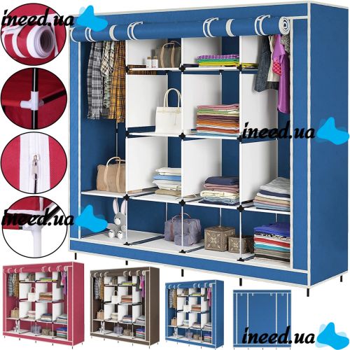 Folding fabric wardrobe Storage Wardrobe 88170 for 4 sections, 170x45x175, Frame organizer wardrobe for shoes and things on 12 shelves