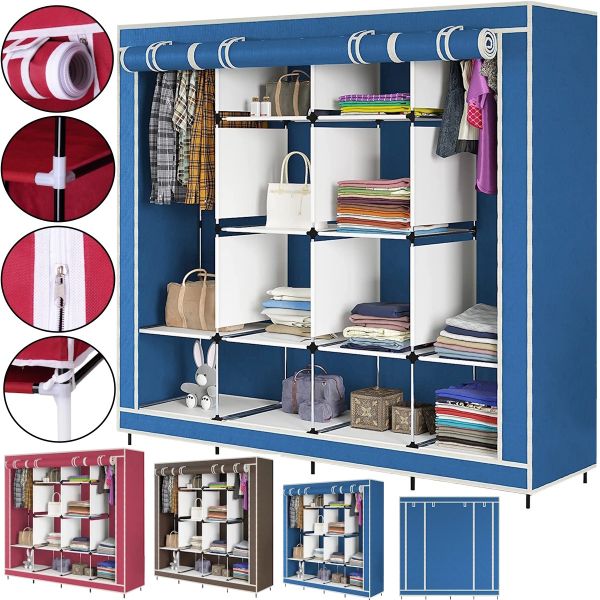 Folding fabric wardrobe Storage Wardrobe 88170 for 4 sections, 170x45x175, Frame organizer wardrobe for shoes and things on 12 shelves