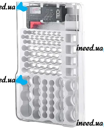 Organizer storage case for batteries and accumulators Battery Master AND584 with tester BT-168 for 93 pcs, Plastic case box with hinged lid