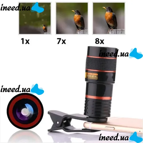 Magnifying Lens for Mobile Phone Telescope TV-8045 8x, Mobile Telescope with 8x Magnification focusing Images on a clothespin