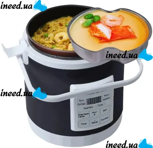 Автомобільна мультиварка пароварка Vehicle Rice Cooker AR-1601 1.2 літра 12V 24V від прикурювача, мультиповар з підігрівом 12В 24В для машини