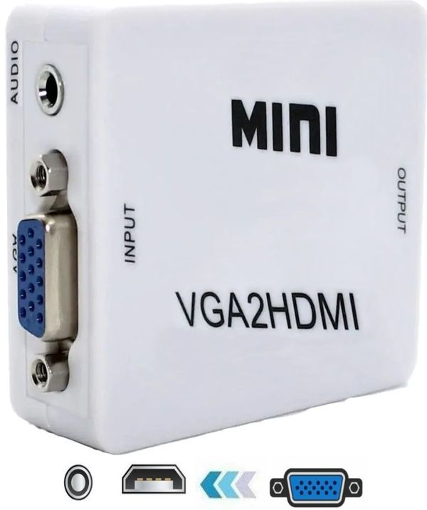 Конвертер переходник VGA на HDMI активный адаптер со звуком и внешним питанием VGA-HDMI Аудио вход 3.5 mm Converter Mini 1080P