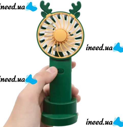 Настільний акумуляторний вентилятор з ріжками Mini Fan KL-FN20 з підсвічуванням і підставкою під телефон, Ручний міні вентилятор від акумулятора