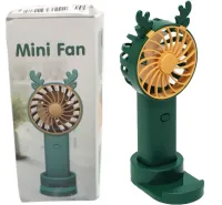 Настільний акумуляторний вентилятор з ріжками Mini Fan KL-FN20 з підсвічуванням і підставкою під телефон, Ручний міні вентилятор від акумулятора