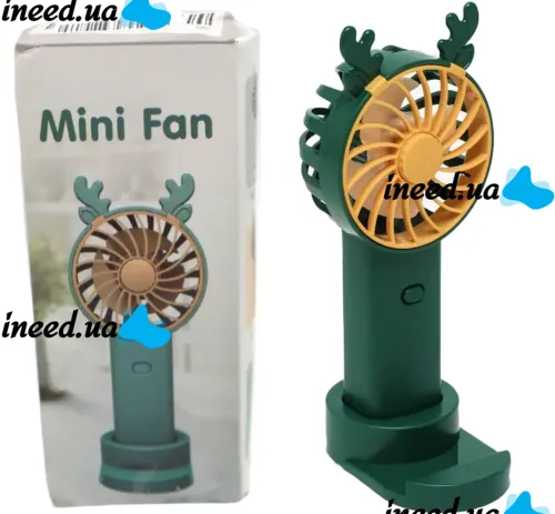 Настільний акумуляторний вентилятор з ріжками Mini Fan KL-FN20 з підсвічуванням і підставкою під телефон, Ручний міні вентилятор від акумулятора