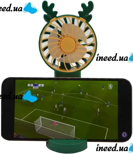 Настільний акумуляторний вентилятор з ріжками Mini Fan KL-FN20 з підсвічуванням і підставкою під телефон, Ручний міні вентилятор від акумулятора