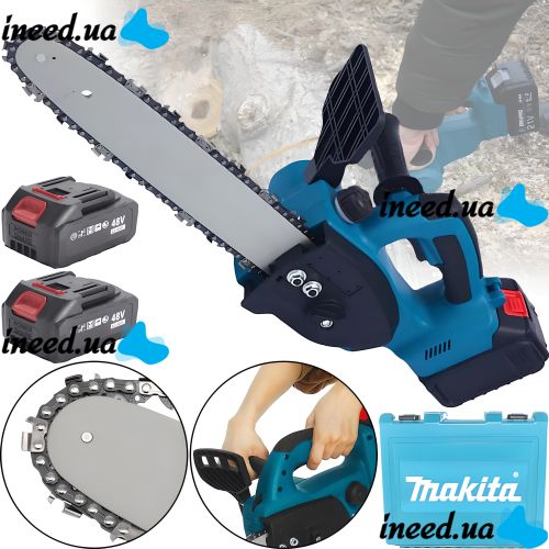 Large Rechargeable Chain Saw Makita DUC122Z 48V 5Ah 12" Tire for Pruning Tree Branches 2 batteries, Wireless Manual Electric Saw Makita