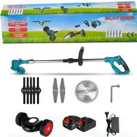 ALAFHRID MFG-809 48V 4Ah Power Tool Set Rechargeable Lawn Mower Trimmer with Wheels, Chain Saw 2 Batteries for Grass and bushes