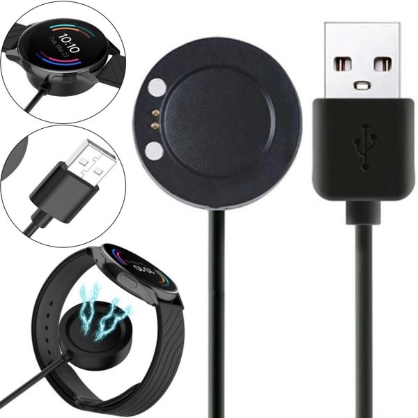 IS7 Charging Line Magnetic Charger for Smart Watch T500, Magnetic USB Charger 37mm 2-Pin Smart Watch Charger Black