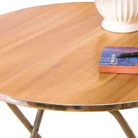 Tourist Folding Round Table Round Folding Table 60x70 cm for Picnic, Folding Aluminum MDF Table for Camping and Garden Brown