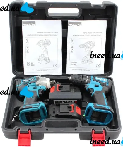 Акумуляторний набір Makita 2в1 Гайковерт DWT301 шурупокрут DWT485 36V 6Ah 2 акумулятори, Набір бездротових електроінструментів Макіта в кейсі