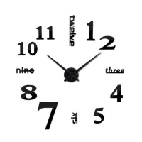 Великі 3D безшумні настінні годинники Diy Clock ZH01510 BLACK 90 см, Безкаракасні самоклеючі 3Д годинник цифри на стіну для дому, офісу чорні