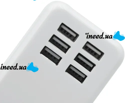 Мережевий зарядний пристрій USB Desktop Charger 20W на 6 портів з вимикачем, Зарядка адаптер для зарядки телефонів на 6 роз'ємів від мережі Білий