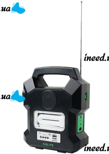 Автономная солнечная станция GDlite GD-1000A зарядная система Power Bank, Фонарь и 4 LED лампочки с функцией повербанка и радио для кемпинга Черная