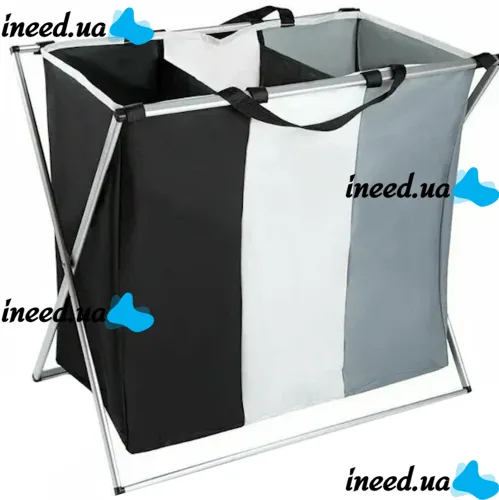 Складна корзина органайзер Laundry Basket B14 для сортування брудної білизни на 3 відсіки 120л, білизняний ящик для речей з 3 відділеннями у ванну