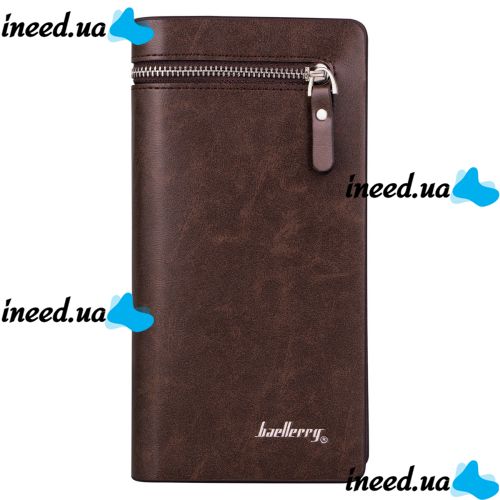 Чоловічий шкіряний гаманець клатч Baellerry Italia Brown B618 на 21 відділення для купюр і телефону на блискавці, чоловіче портмоне Коричневий