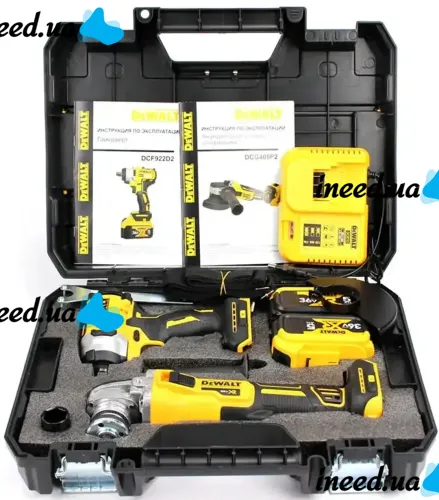 Набор электроинструментов DeWalt аккумуляторная болгарка DCG405P2 беспроводной гайковерт DCF922 36V 5Ah, Комплект Деволт с 2 аккумуляторами в кейсе