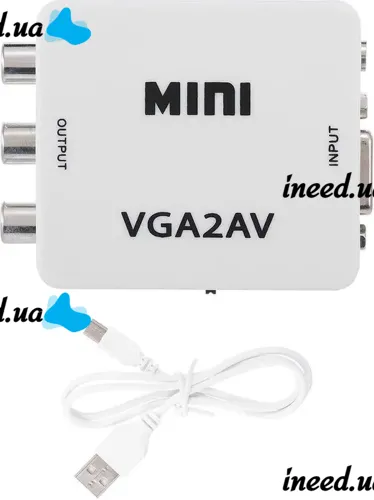 Конвертер перехідник VGA на AV RCA тюльпан, Універсальний Активний адаптер зі звуком і зовнішнім живленням VGA-AV аудіо 3.5 mm Converter Mini 1080P