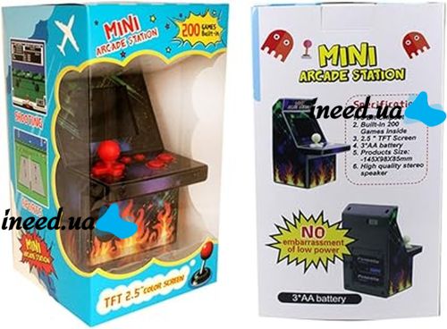 Retro Children's Game console Mini Arcade Station A2 Slot Machine with 200 built-in battery-powered games, 8bit console with 2.5 inch battery screen