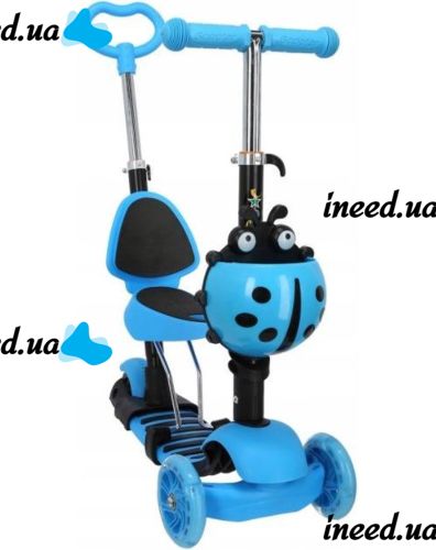 Tricycle Children's Running Scooter Scooter FYS-2864 Blue 5 in 1 with Folding Seat, Parent Handle and Luminous Wheels for Children Blue