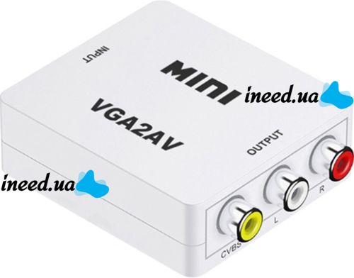 Конвертер перехідник VGA на AV RCA тюльпан, Універсальний Активний адаптер зі звуком і зовнішнім живленням VGA-AV аудіо 3.5 mm Converter Mini 1080P
