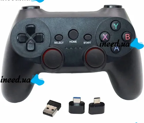 Беспроводной джойстик геймпад Game Pad CM-019 для PC Android с адаптерами, Игровой контроллер 2,4G для компьютера и телефона от батареек Черный