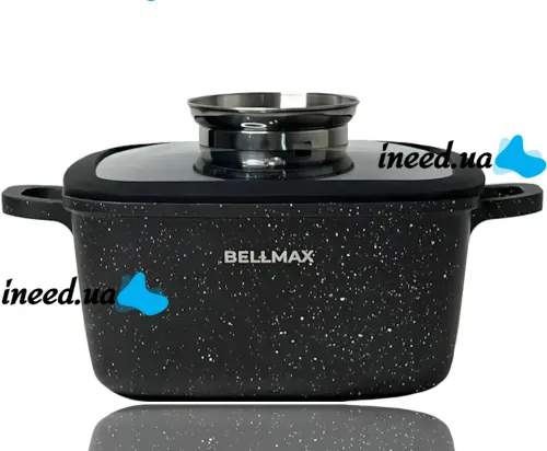 Кухонний набір посуду Bellmax Cookware Set BM - 132 3 казана і сковорода для приготування їжі , каструлі з кришками і гранітним покриттям 9 предметів