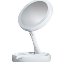 Настільне кругле косметичне дзеркало з LED-підсвічуванням My Fold Away для макіяжу, складане збільшувальне дзеркало 10x-трансформер з органайзером