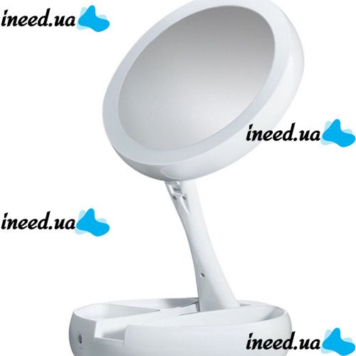 Настільне кругле косметичне дзеркало з LED-підсвічуванням My Fold Away для макіяжу, складане збільшувальне дзеркало 10x-трансформер з органайзером