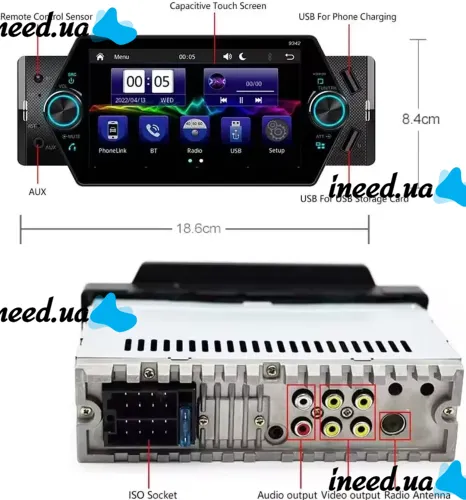 MP5 Pioneer PA455U 1Din Bluetooth Car Radio with 5" inch Display and Remote Control, PA-455U Car Radio with USB Android CarPlay in Car PA5055U