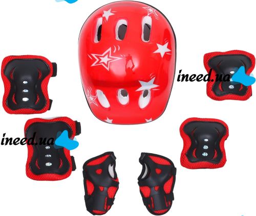 Children's Protection Kit 7in1 Kids Sport 44529 knee pads, elbow pads gloves and helmet for roller skating, Children's protection with bicycle helmet